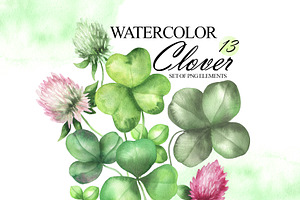Watercolor clovers clipart, an Illustration by OlDm_Shop