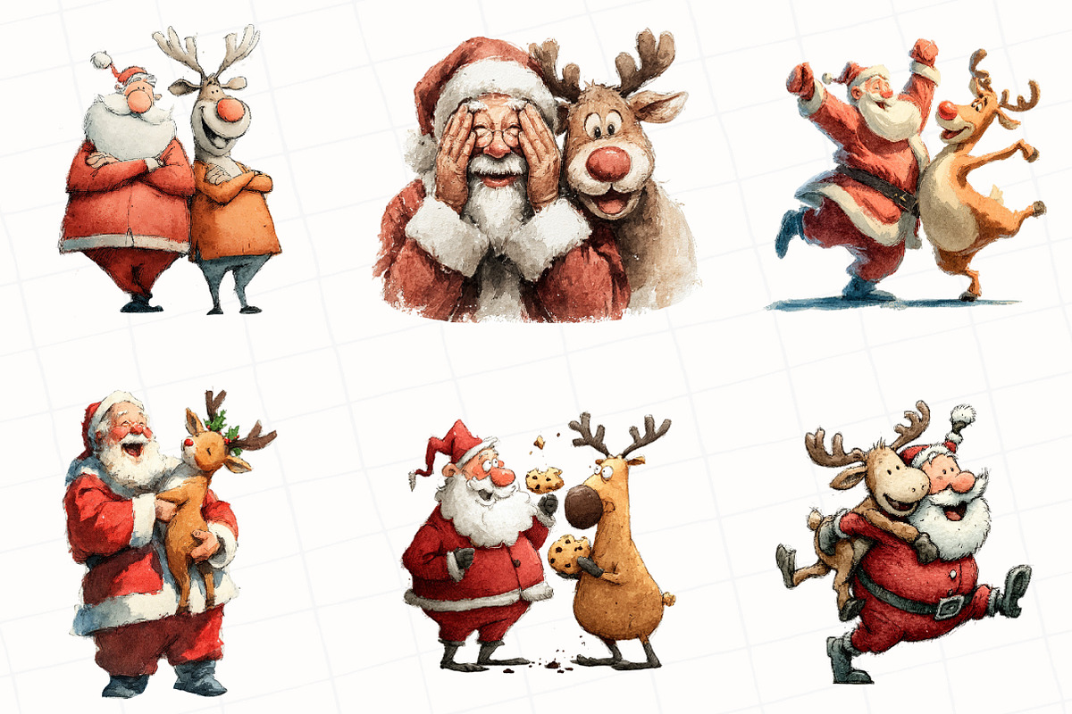 Whimsical Santa & Reindeer Clipart, an Illustration by OK Design (Photo 2 of 5)