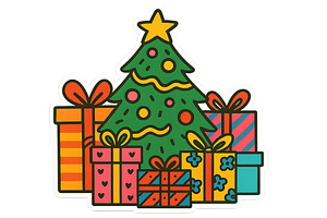 Christmas tree with gifts in cartoon, an Illustration by Dvoevnore photos