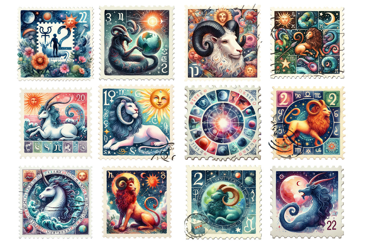 Zodiac Postage Stamps Clipart, an Illustration by SinaCreation (Photo 2 of 5)