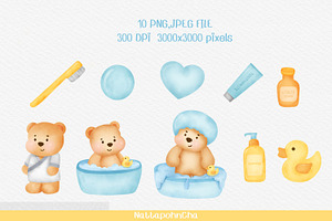 Watercolor Baby Shower Bear Clipart.