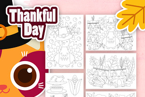 Kitten Thankful Day Coloring Pages