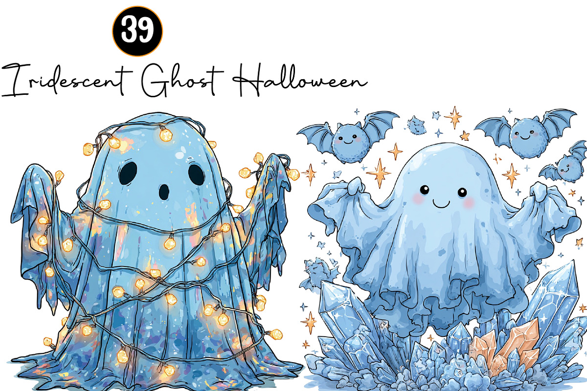 Iridescent Ghost Halloween Clipart, a Seasonal Illustration by DreamArtGraphic (Photo 1 of 5)