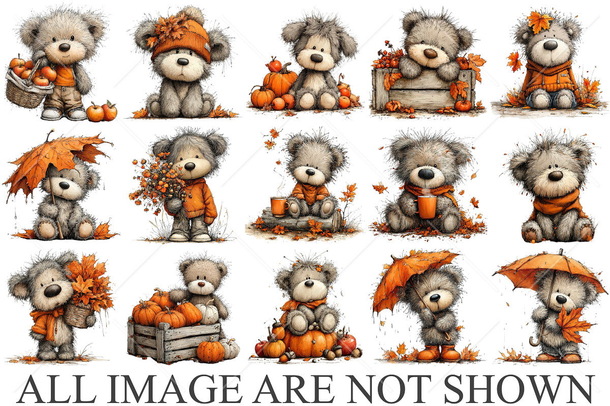 Whimsical Teddy Bear Fall Clipart, a Seasonal Illustration by Canvas Craft (Photo 4 of 10)