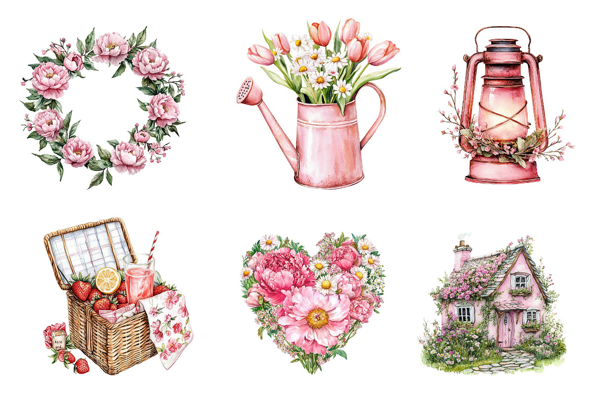 Watercolor Pink Spring Clipart, an Illustration by CreationArt (Photo 4 of 5)
