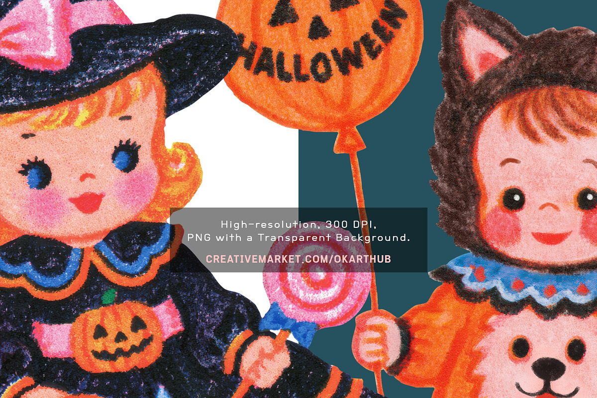 Retro Halloween Clipart Bundle, a Decorative Illustration by OKArtHub (Photo 5 of 7)