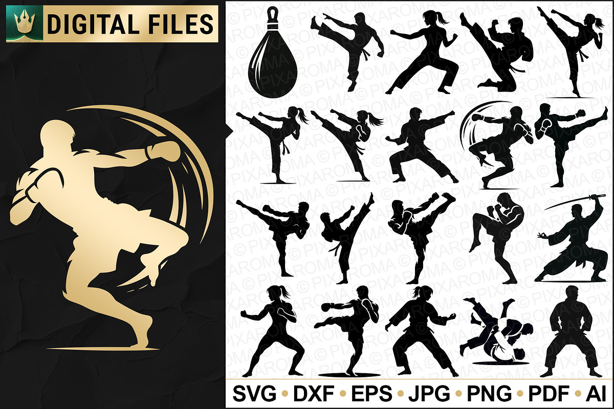 100 Self Defense and Martial Art SVG, a Person Illustration by pixaroma (Photo 3 of 6)