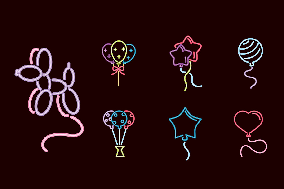 Neon Balloon Icon Set, an Outline Icon by studiogstock (Photo 2 of 3)