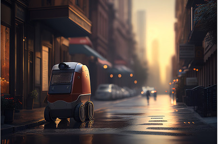 Self driving devivery robot on city, a Transportation Photo by Sergey Mironov's store