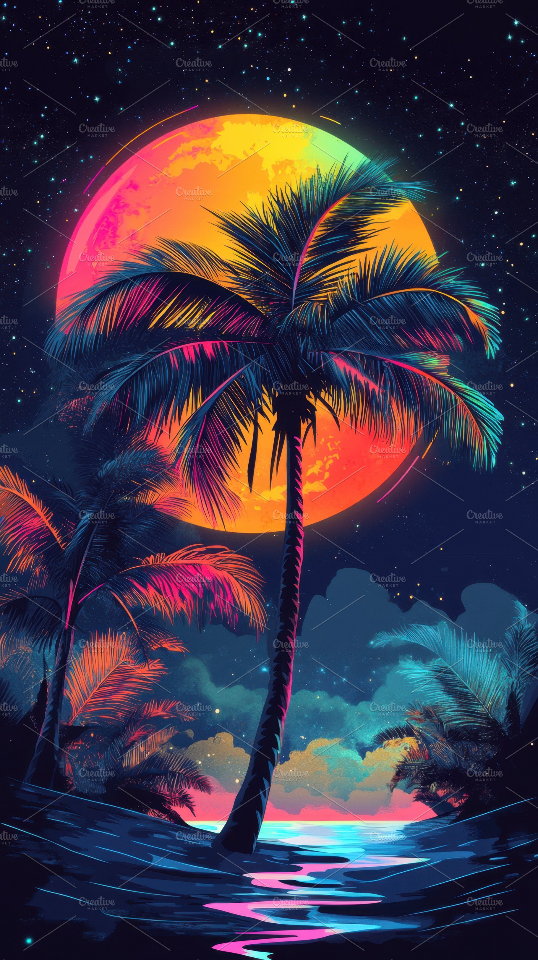Vibrant tropical landscape at night, a Photo by Beautiful things