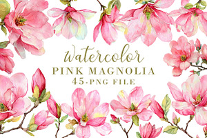 Watercolor Pink Magnolia clipart, an Illustration by Libby Wishes