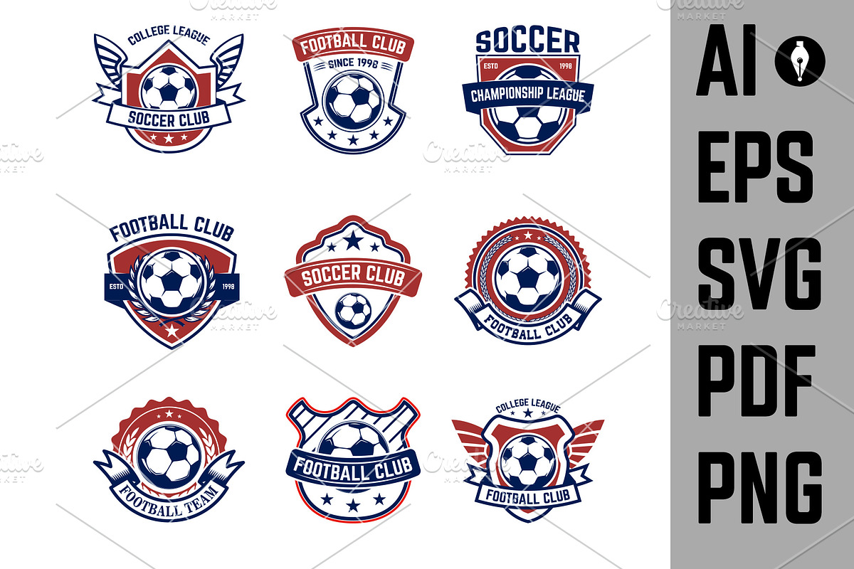 Football club emblems set, an Icon by Vectorhight | Creative Market