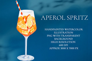 Aperol Spritz Watercolor Cocktail