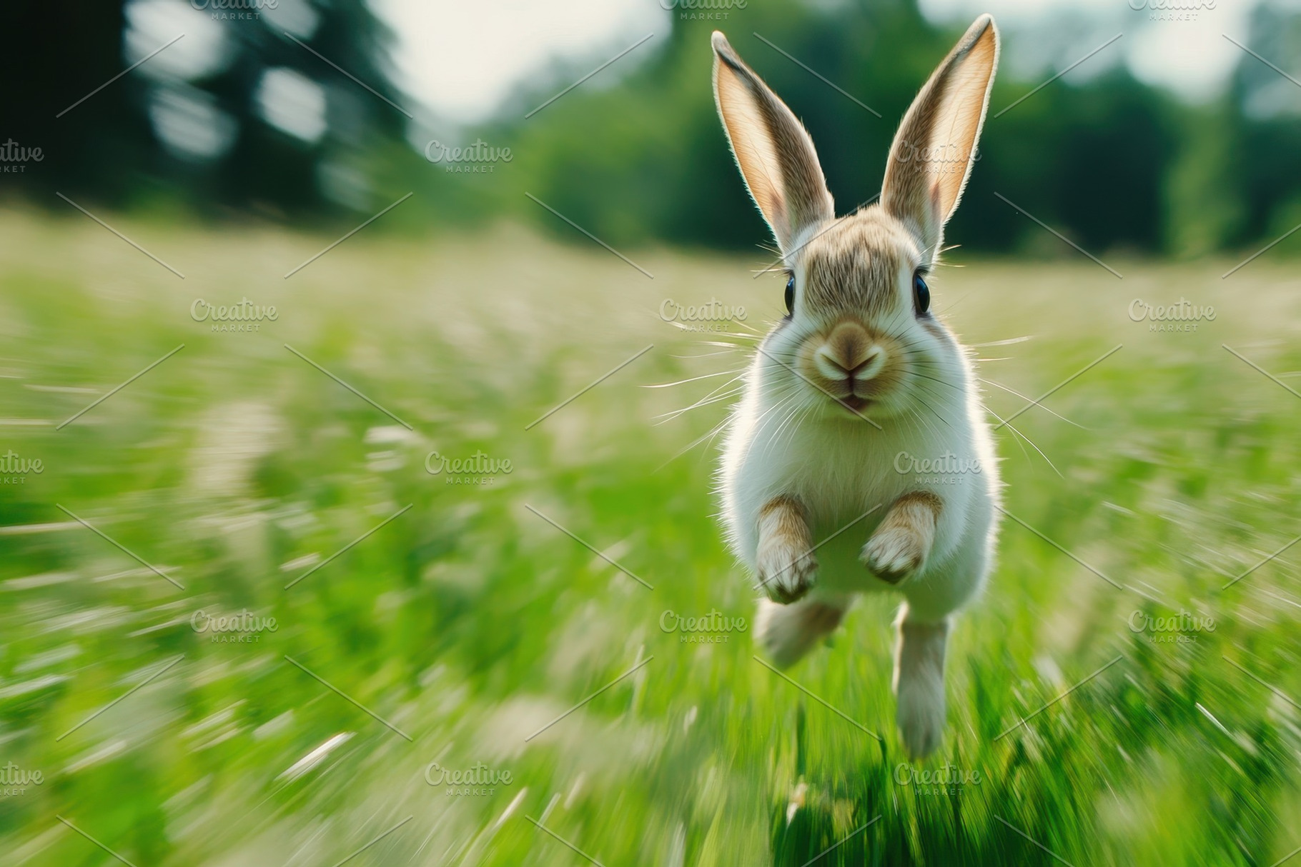 A cute rabbit in the grass field, a Photo by Pavel_design