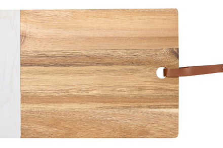 Empty rectangular wooden kitchen cutting board with stone insert, a Food & Drink Photo by ndanko