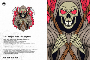 Evil Reaper with Two Scythes Vector, an Illustration by MEANDSTUDIO
