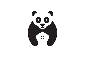 cute panda panda house mascot flat, a Branding & Logo Template by devastd