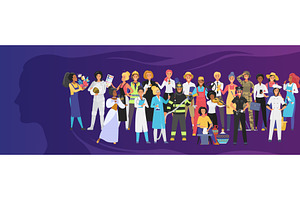 Labor day banner many women standing, a Person Illustration by Lemberg Vector