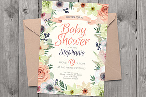Floral invitation PSD template 01AP