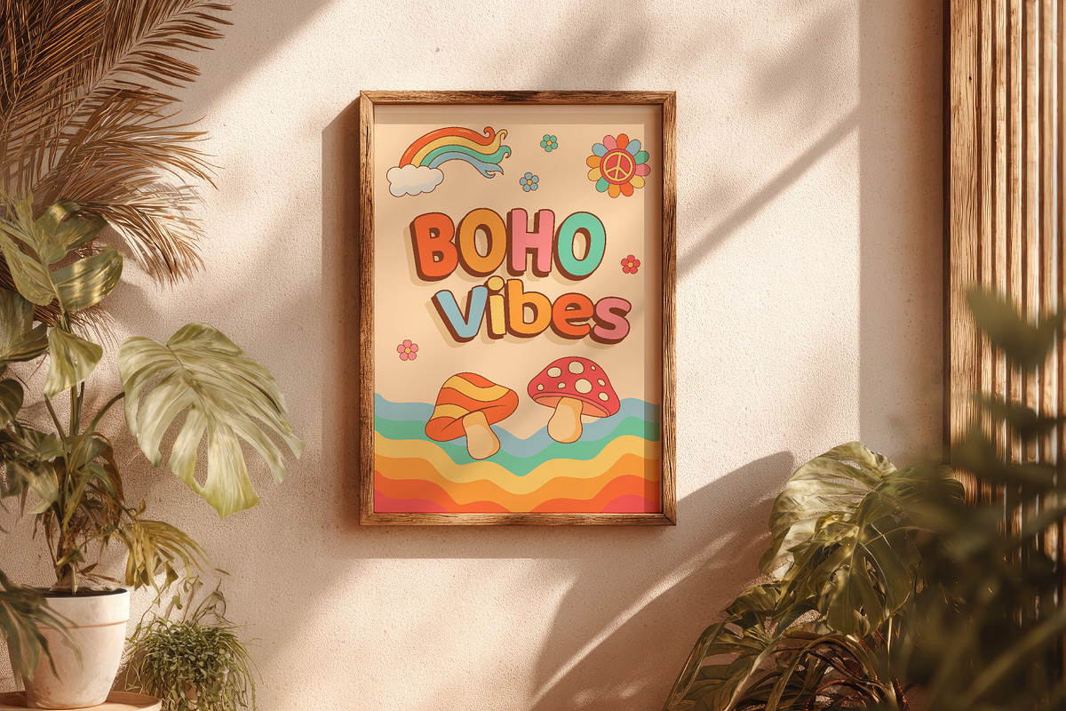 Groovy Retro Clipart Set, 70s Boho, a Decorative Illustration by JulyGart (Photo 5 of 7)