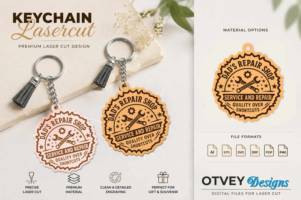 Keychain Dad's Garage Lasercut 12, a Decorative Illustration by OTVEY DESIGN (Photo 7 of 13)
