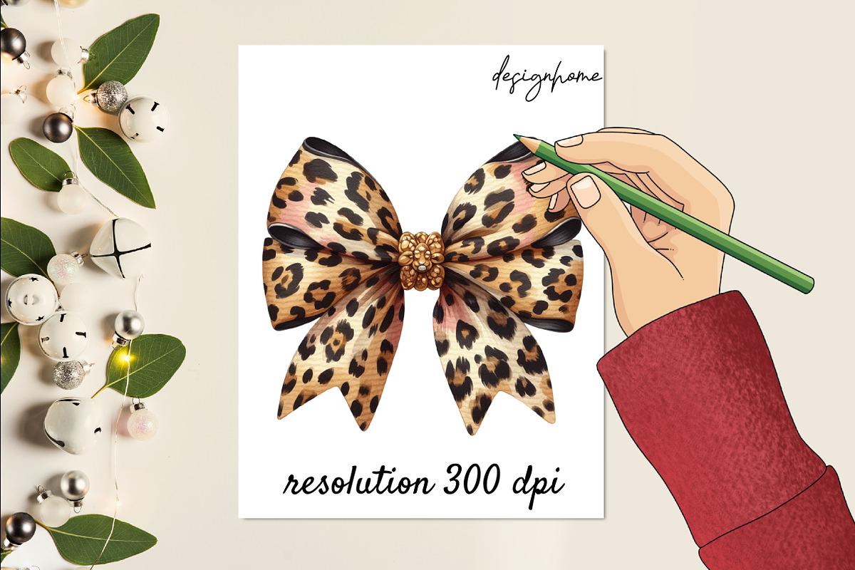 Watercolor Leopard Bows Clipart PNG, a Work Illustration by SinaCreation (Photo 3 of 5)