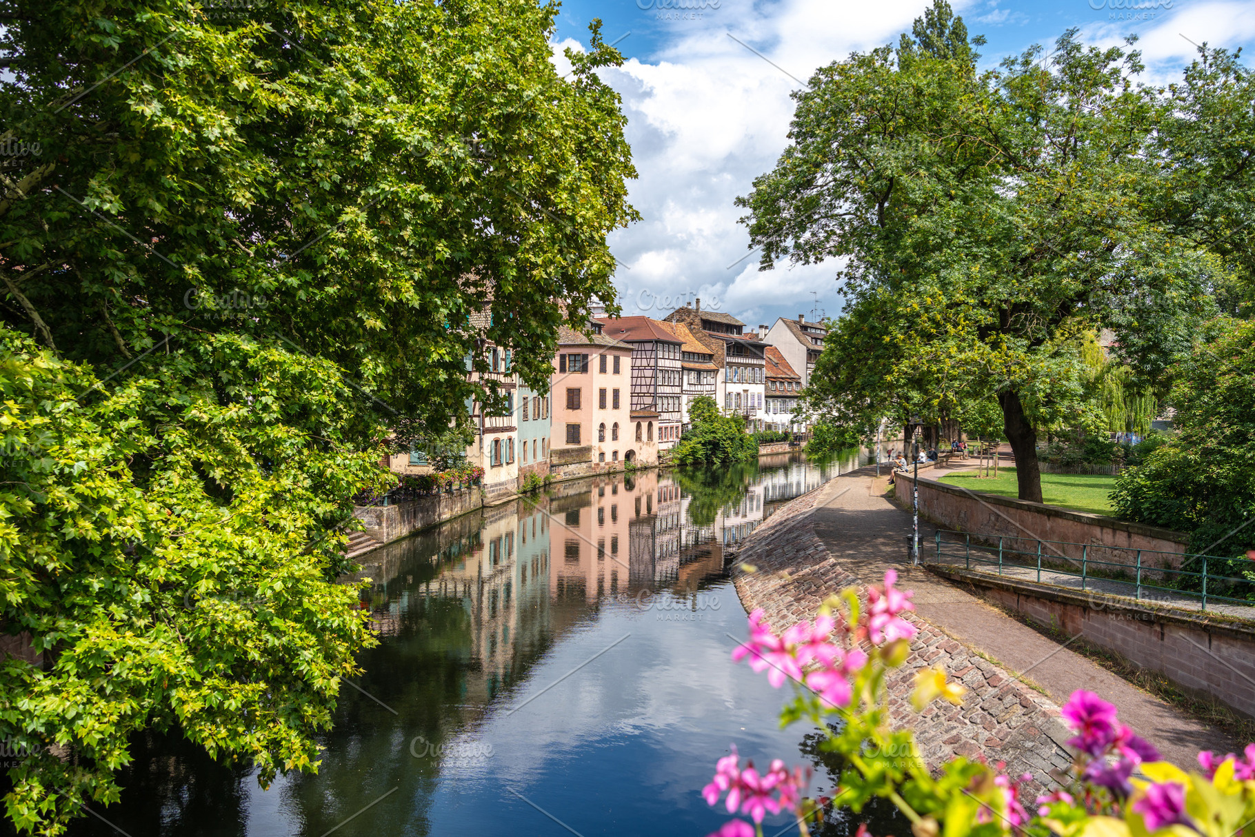 Canal and riverside park in Strasbourg France, an Architecture Photo by GoodGoods