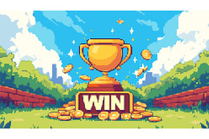 Win screen. Pixel art 8 bit video, an Object Illustration by Stock-Smart-Start
