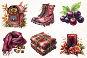 Watercolor Burgundy Autumn Clipart, an Illustration by Pixels.Craft (Thumbnail 3 of 7)