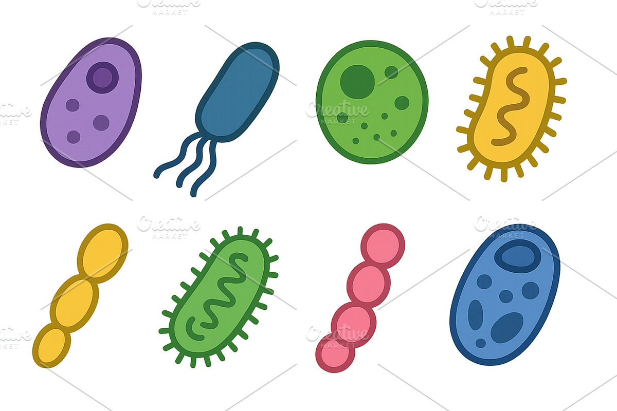 Various cartoon-style microorganisms, an Education Illustration by ZinetroN