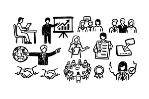 Business Meeting Hand Drawn Icons, an Illustration by designvectx