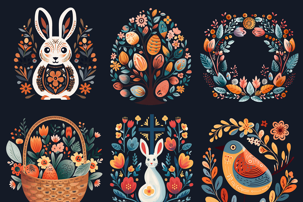Watercolor Easter Folk Art Clipart, a Seasonal Illustration by GiraffeCreative (Photo 5 of 9)