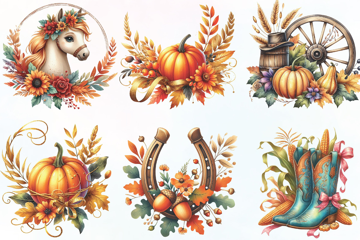 Watercolor Cowboy Autumn Clipart, an Illustration by CraftArtStudio (Photo 2 of 6)