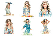 Watercolor Summer Girl Clipart Bundl, an Illustration by DreamArtGraphic (Thumbnail 2 of 8)
