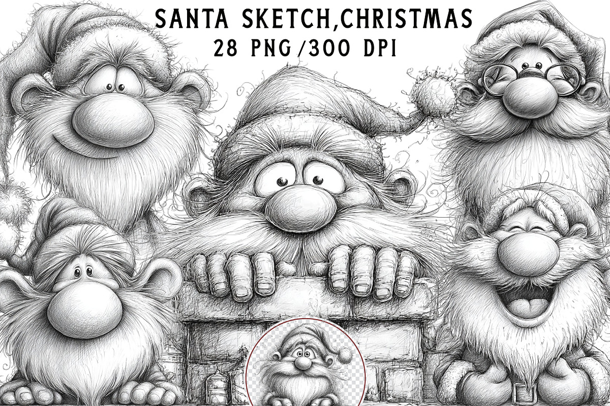 Santa Sketch,Christmas Clipart, an Illustration by Libby Wishes (Photo 1 of 9)
