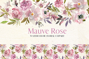 Mauve Rose Watercolor Floral Clipart