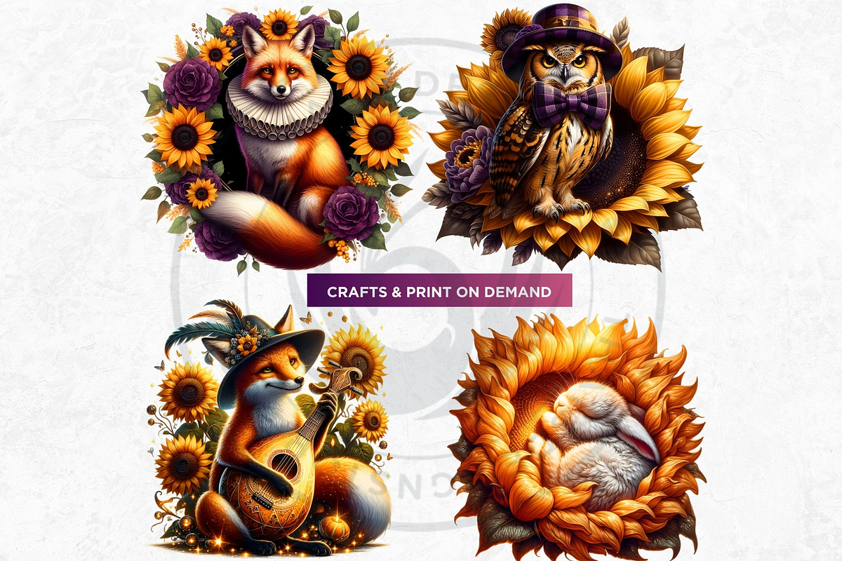 Enchanted Woodland & Sunflowers Set, a Seasonal Illustration by ThatsDesignArt (Photo 5 of 10)