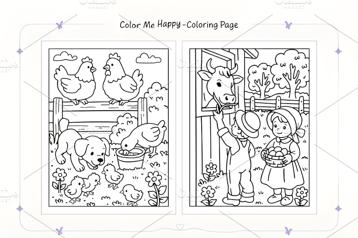 Cute Farm Animals Coloring Page, an Animal Illustration by Coco Bloom (Photo 2 of 4)