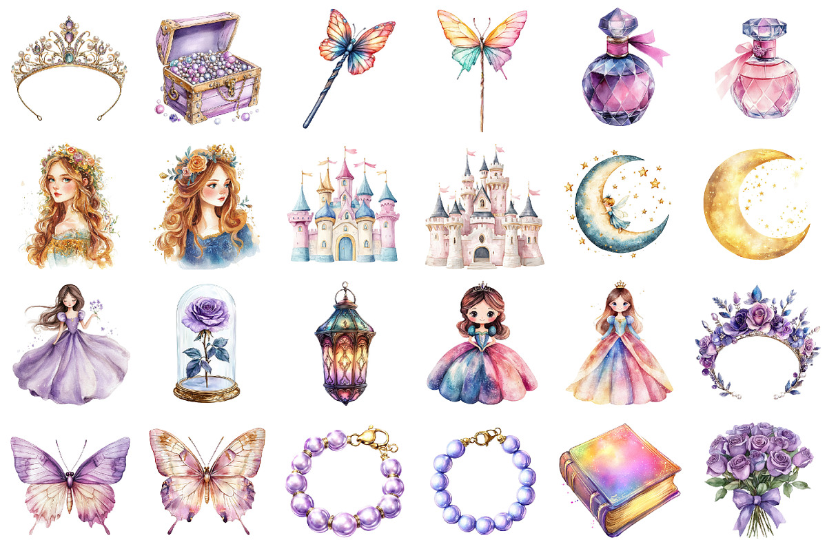 Watercolor Princess Clipart, a Seasonal Illustration by designcity5 (Photo 2 of 5)