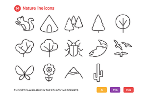 Nature Line Icons Set