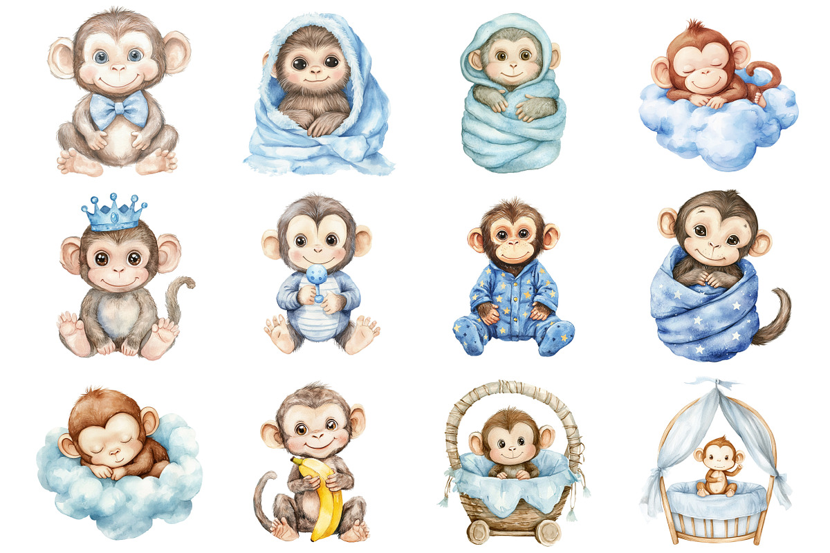 Baby Boy Monkey Clipart, an Illustration by Design Market (Photo 2 of 3)