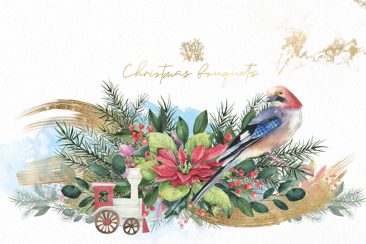 Watercolor Christmas clip art set, an Illustration by WonderWonder (Photo 14 of 21)