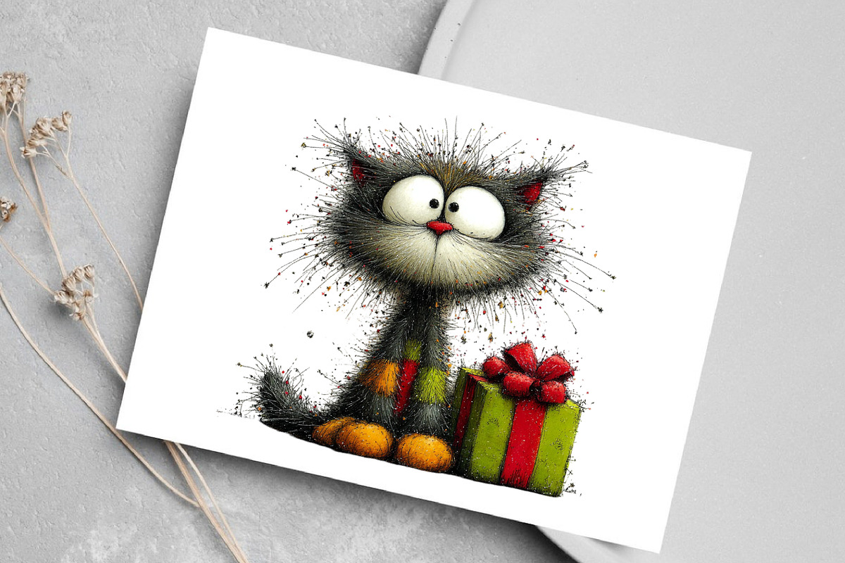 Watercolor Christmas Cats Clipart, an Illustration by Canvas Craft (Photo 7 of 7)