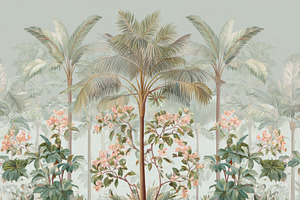 Vintage Tropical Palm Tree Wallpaper, a Decorative Illustration by Virgo Studio