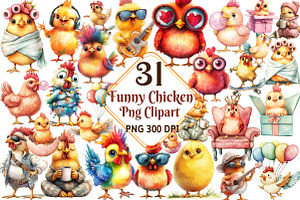 Funny Chicken Watercolor Clipart Bun, an Illustration by Watercolor design
