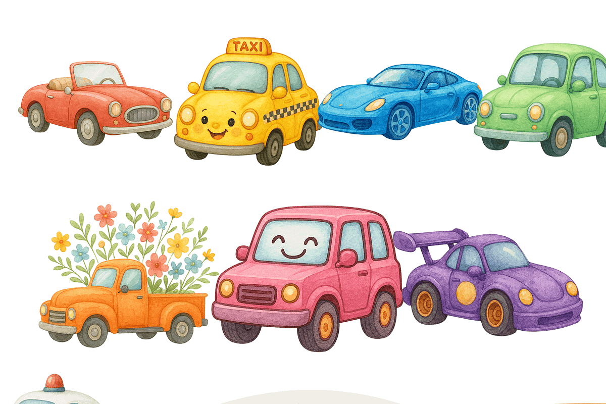 Car Clipart Set, a Decorative Illustration by Pati Charm Studio (Photo 1 of 8)