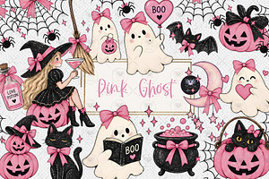 Pink Halloween Ghost Clipart