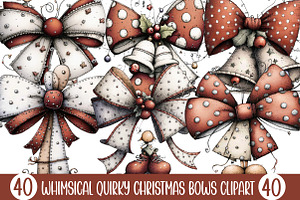 Whimsical Quirky Christmas Bows Clip, an Illustration by Designking