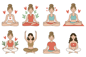 Yoga Meditation Women Illustration, an Object Graphic by RT Studio