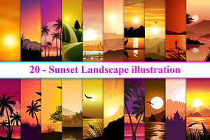 Sunset Landscape, a Decorative Illustration by Digital Studio